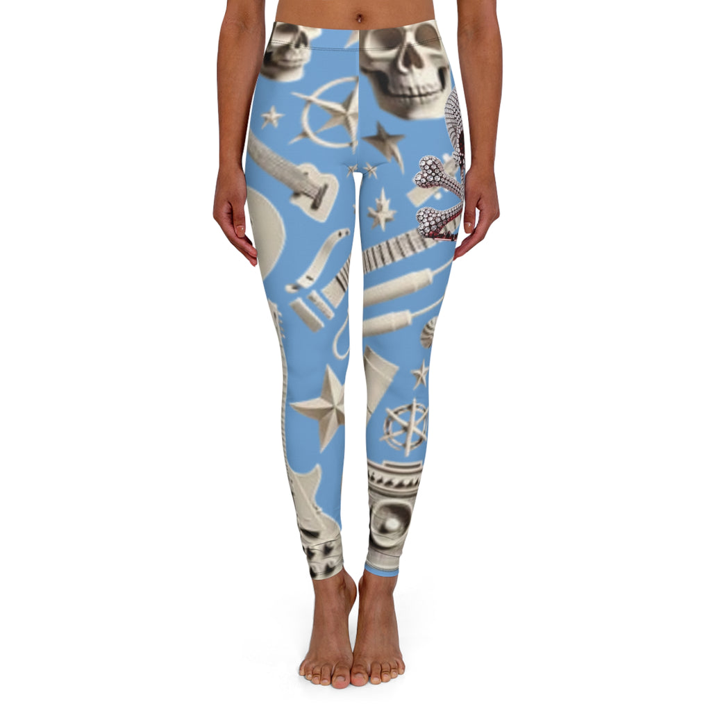 Skull & Guitar Pattern Leggings — Women’s Rock Music Activewear