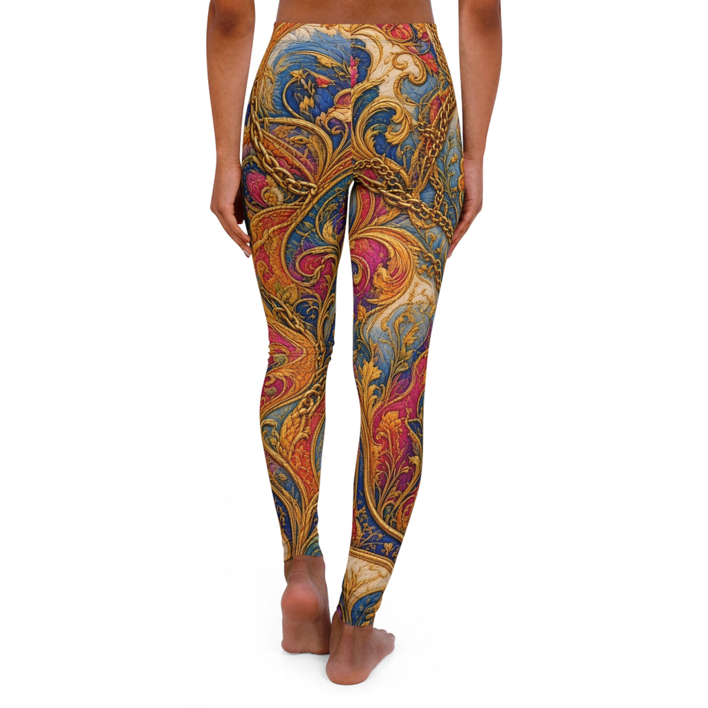 Baroque Floral Print Leggings — Vintage Ornate Swirl Pattern