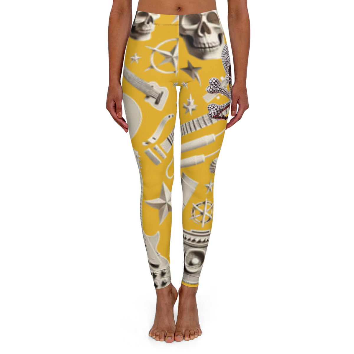 Skull & Guitar Pattern Leggings — Women’s Rock Music Activewear