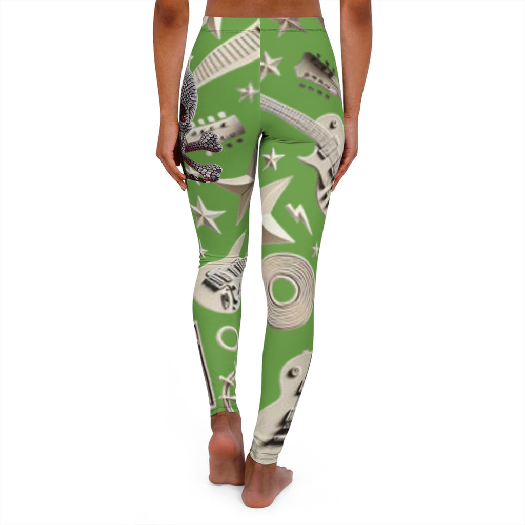 Skull & Guitar Pattern Leggings — Women’s Rock Music Activewear