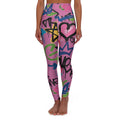 Pink Graffiti Heart High-Waist Leggings — Colorful Street Art Print