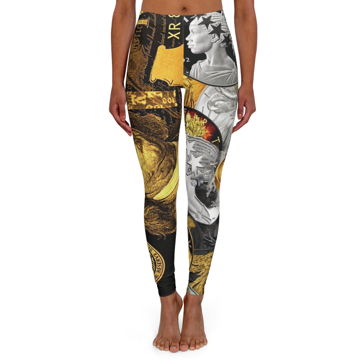 Money & Coin Currency Collage Leggings — Women's All-Over Print Fashion Leggings