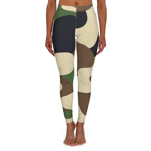 Abstract Camouflage Leggings — Neutral Olive & Beige All-Over Print