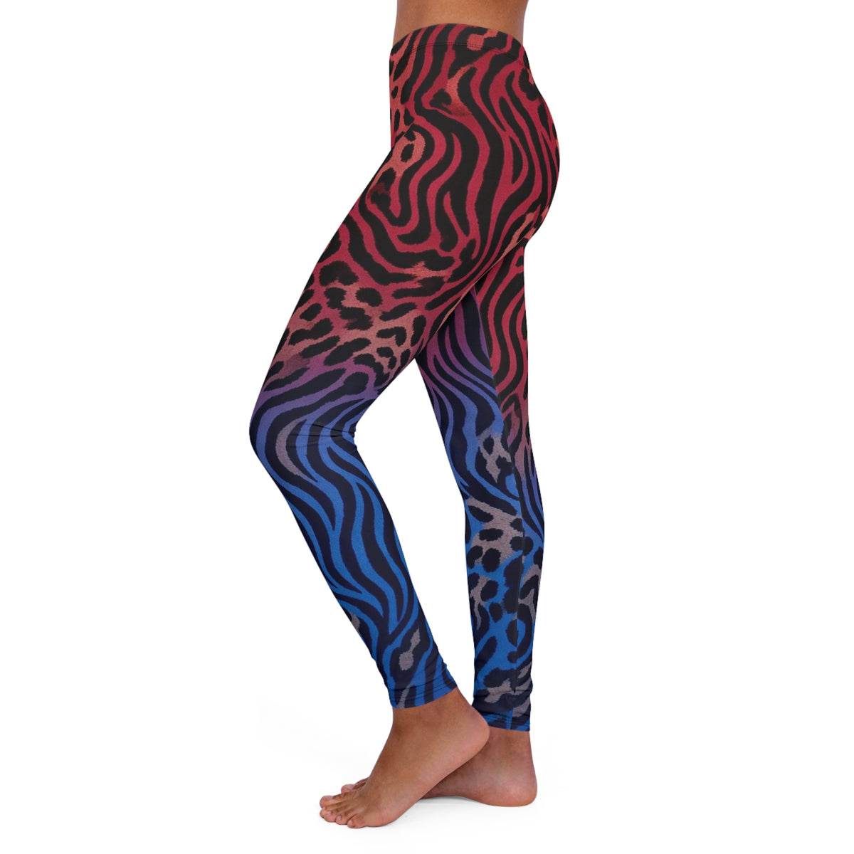 Leopard Zebra Gradient Ombre Leggings - Burgundy to Blue Animal Print Activewear/Fashion Pants
