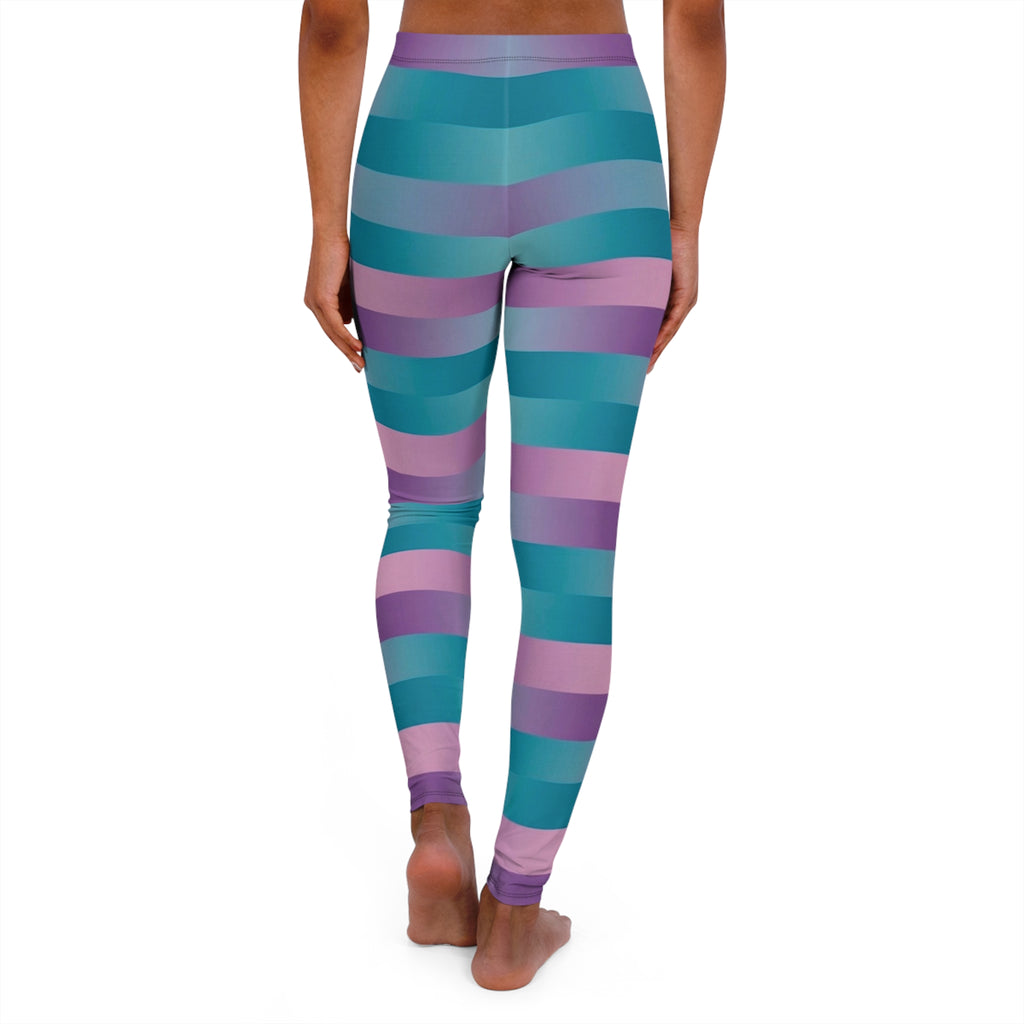 Striped Teal & Lavender High-Waist Leggings — Women's Casual Spandex