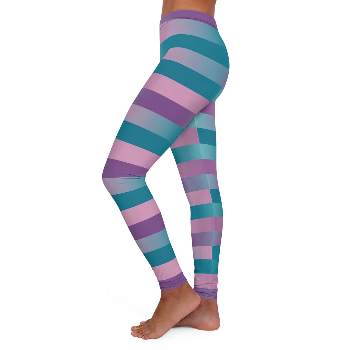 Striped Teal & Lavender High-Waist Leggings — Women's Casual Spandex