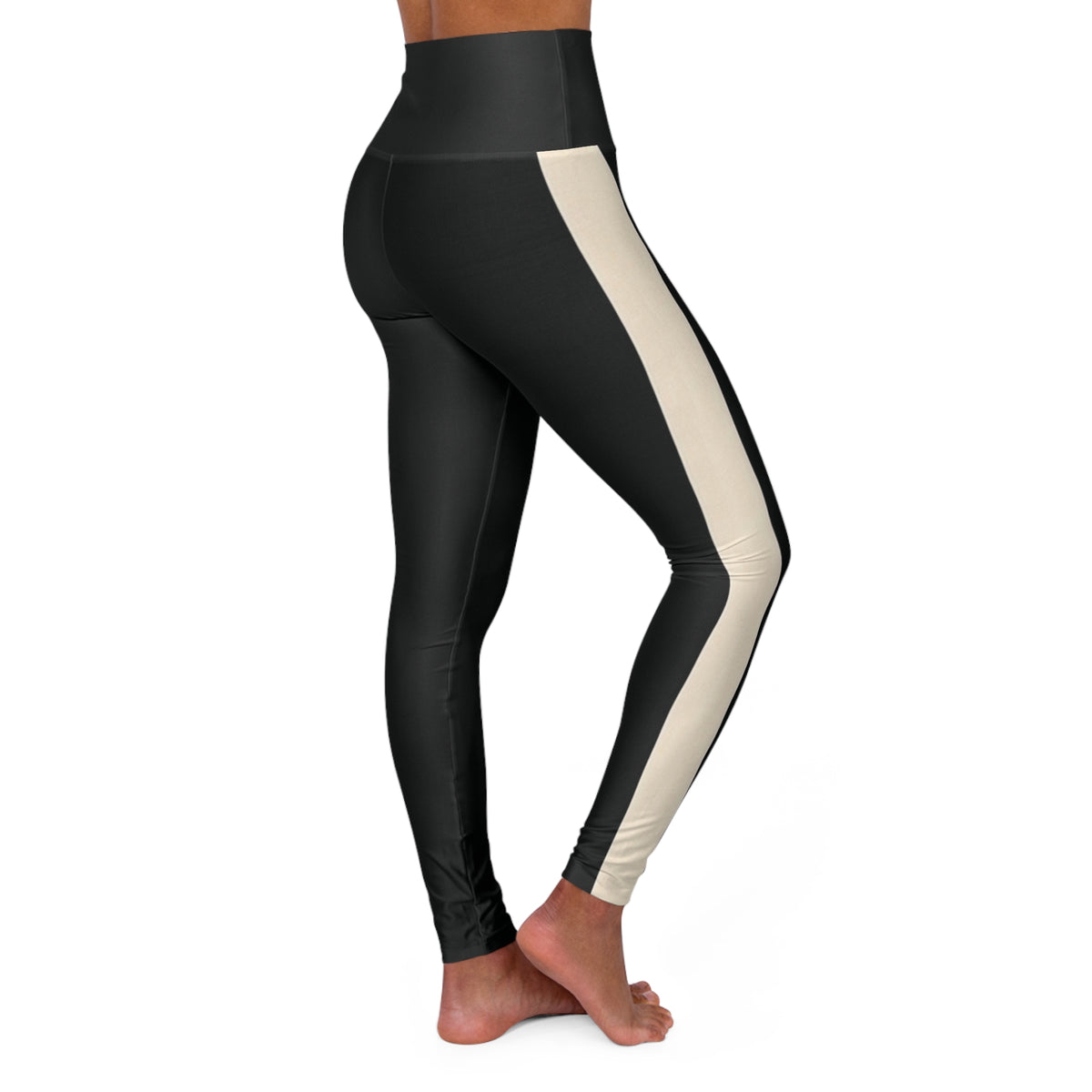 Exclamation High-Waist Black Yoga Leggings with Side Stripe — Sleek Athleisure for Yoga, Workouts & Casual Wear