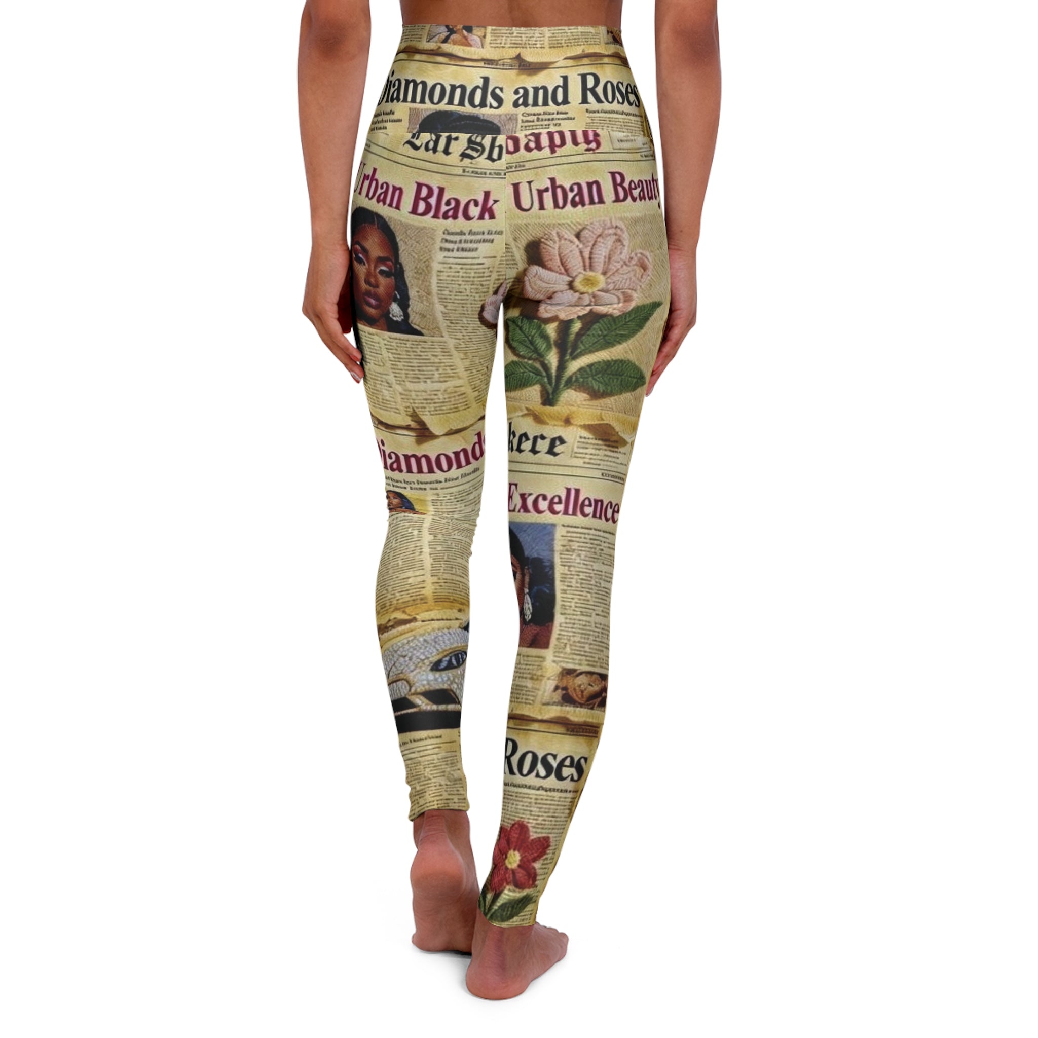 “ Diamonds & Roses “ Newspaper Print Leggings