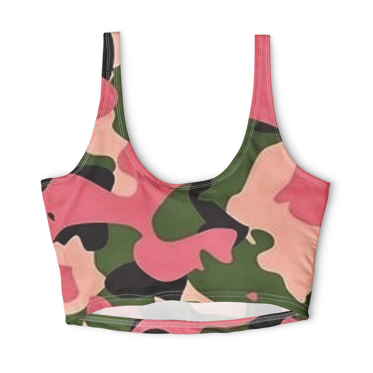 Pink Green Camo Sports Bra – All-Over Print Athletic Crop Top