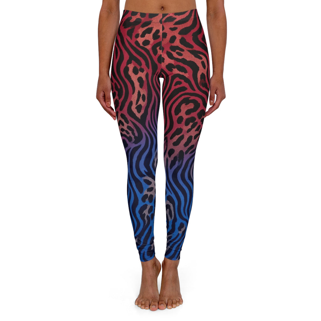Leopard Zebra Gradient Ombre Leggings - Burgundy to Blue Animal Print Activewear/Fashion Pants