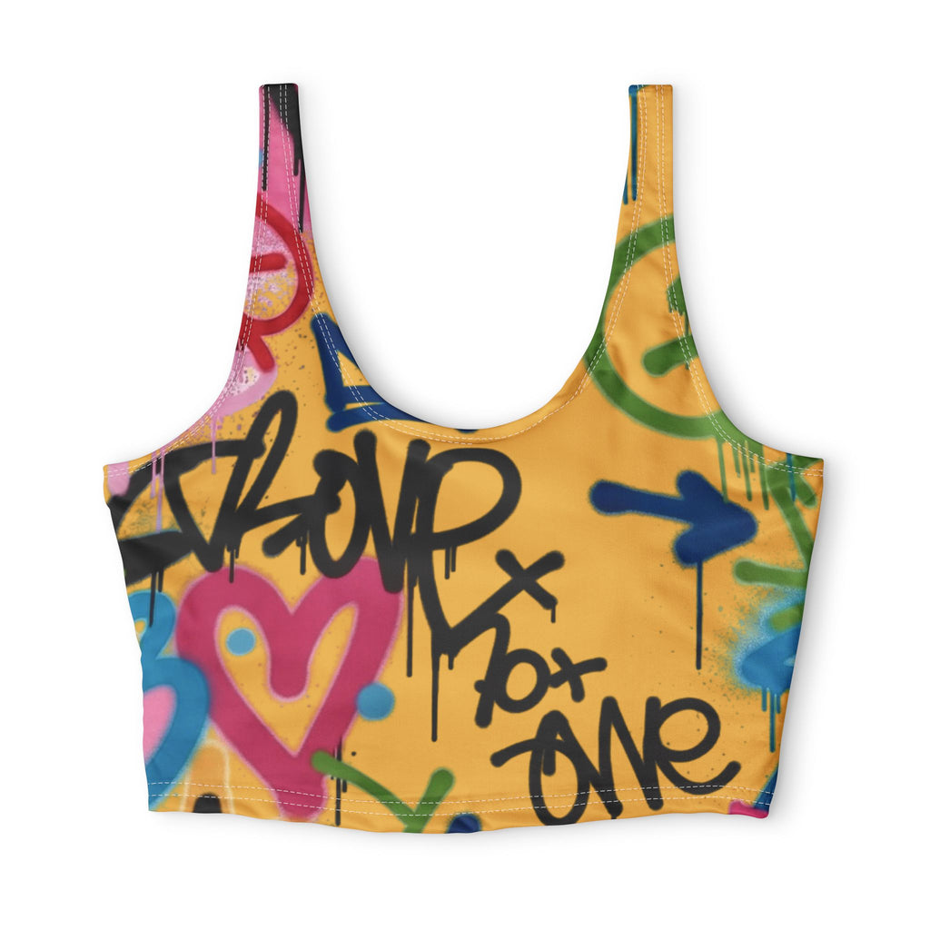 Graffiti Heart Sports Bra — Yellow Street Art Athletic Crop Top