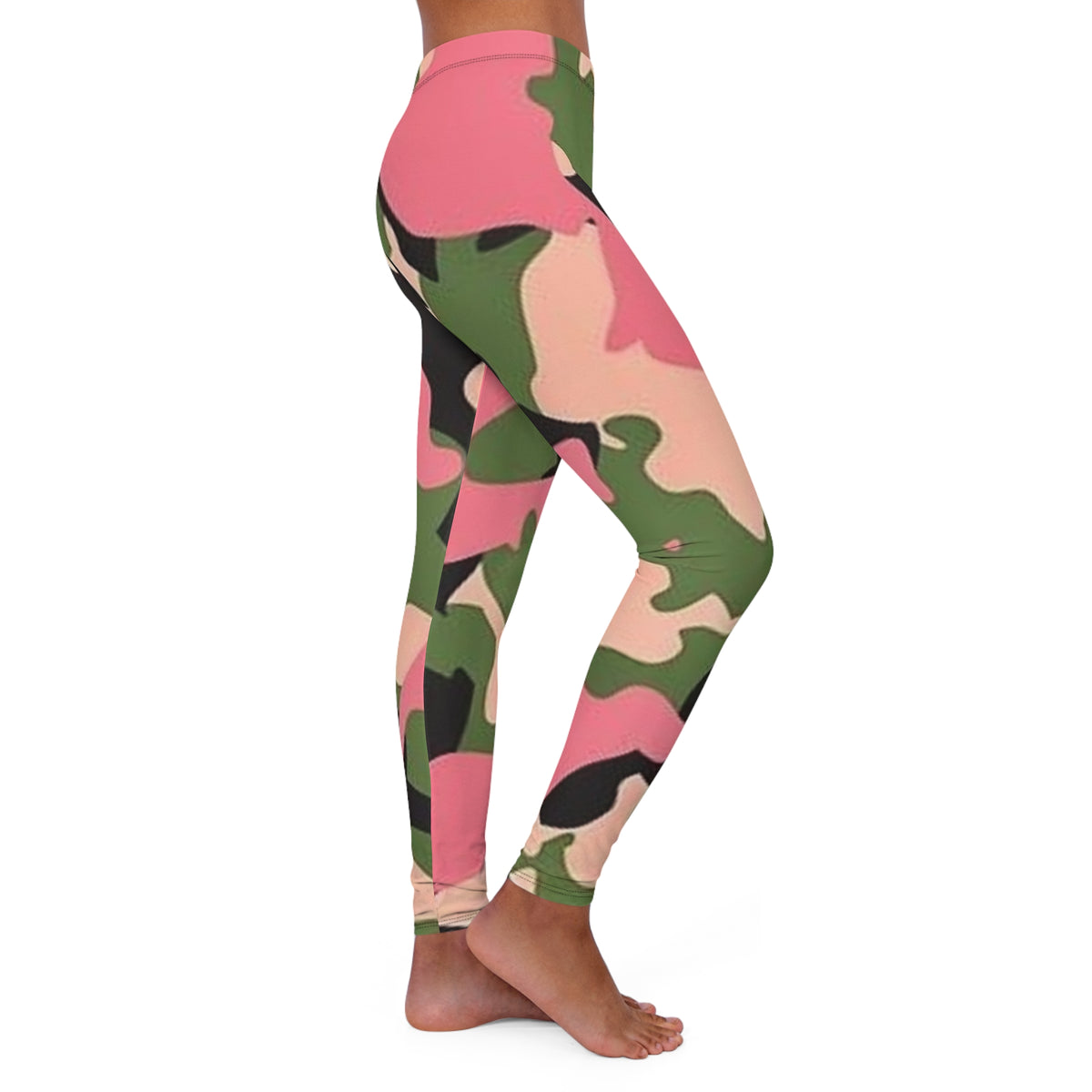 Pink Green Camo Women's Leggings — Stretchy All-Over Print Fitness & Casual Pants