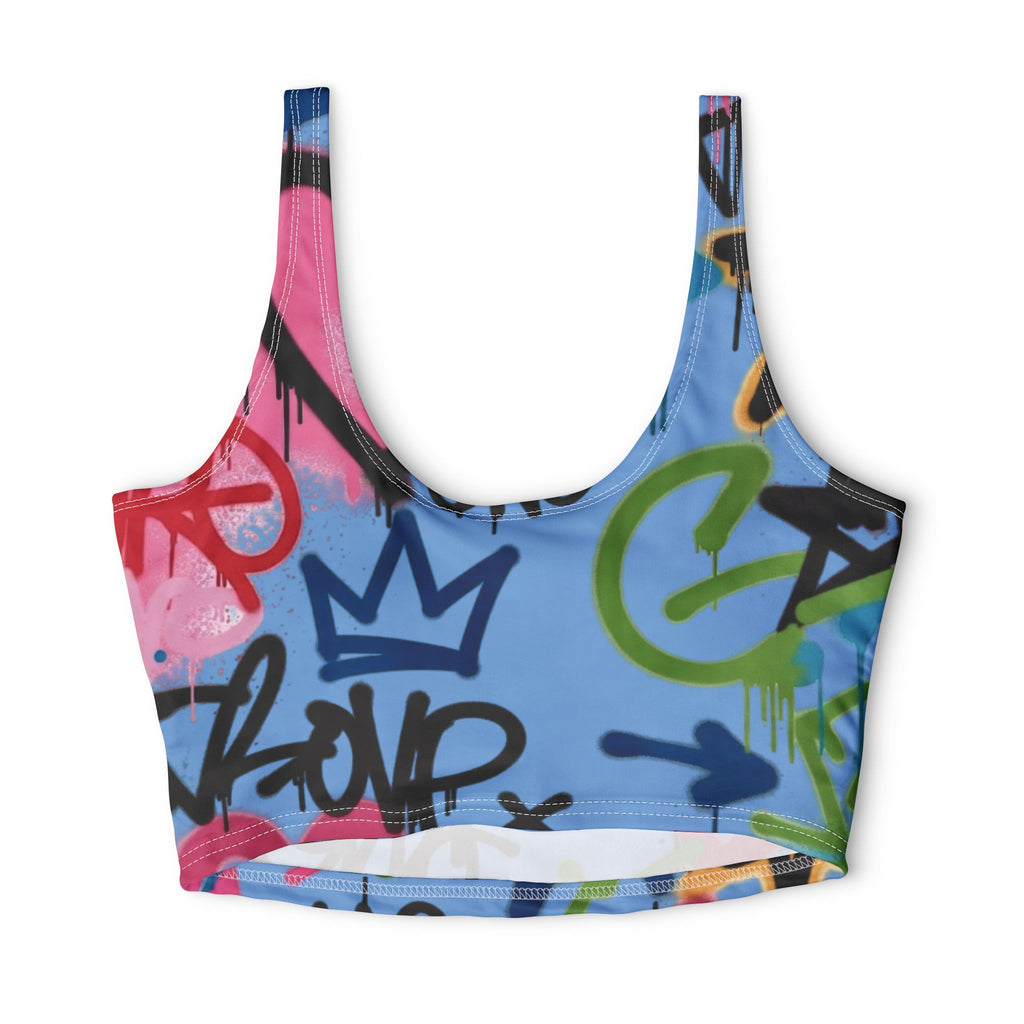 Graffiti Heart Sports Bra — Blue Street Art Athletic Crop Top