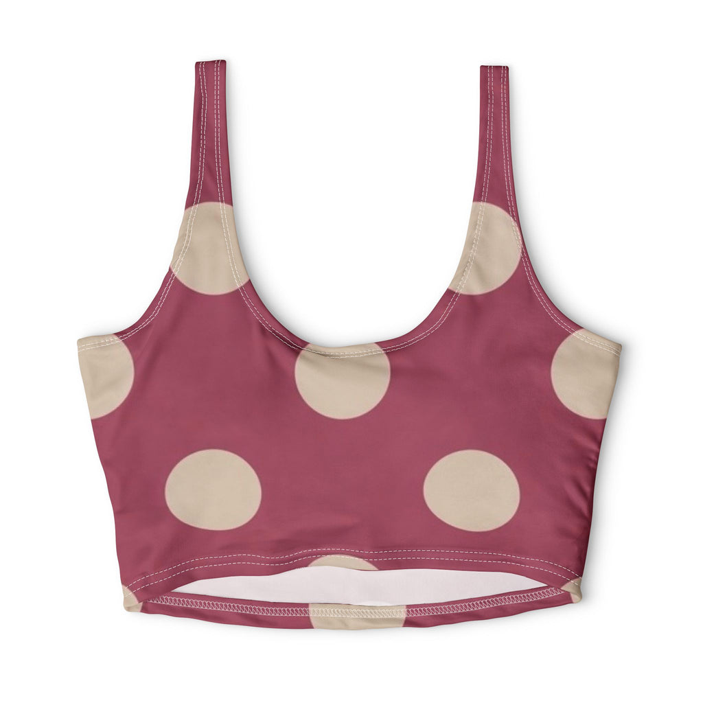 Pink Polka Dot Sports Bra — Retro Athletic Crop Top