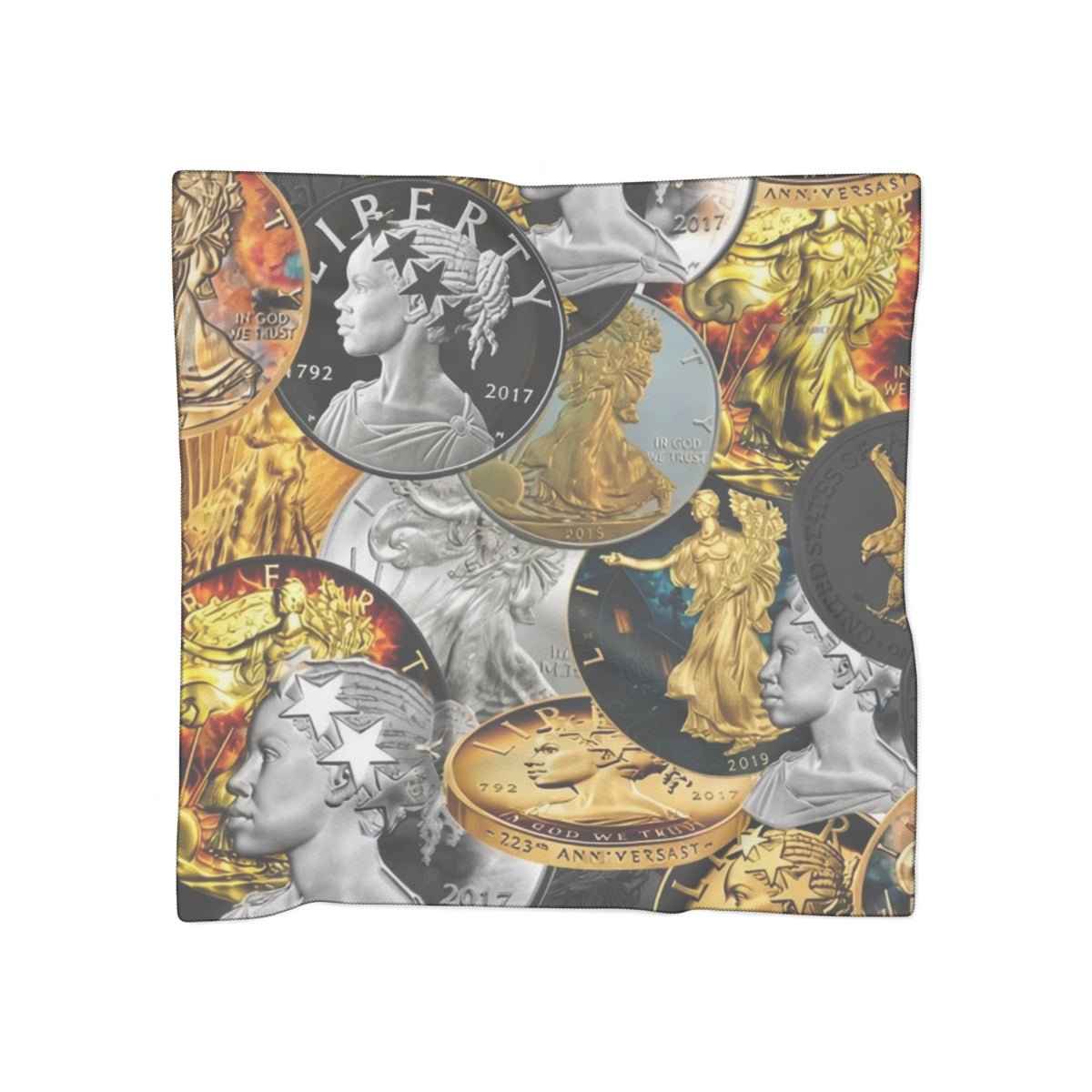 Money & Coin Currency Collage Poly Scarf — Vintage Liberty & Gold Coin Print