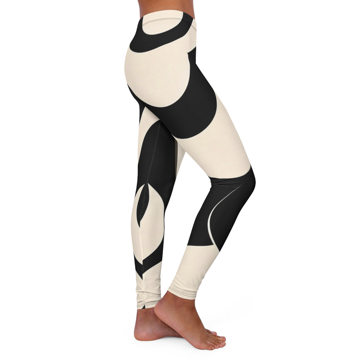 Black & Cream Modern Chevron Wave Leggings — Women's Casual Spandex AOP