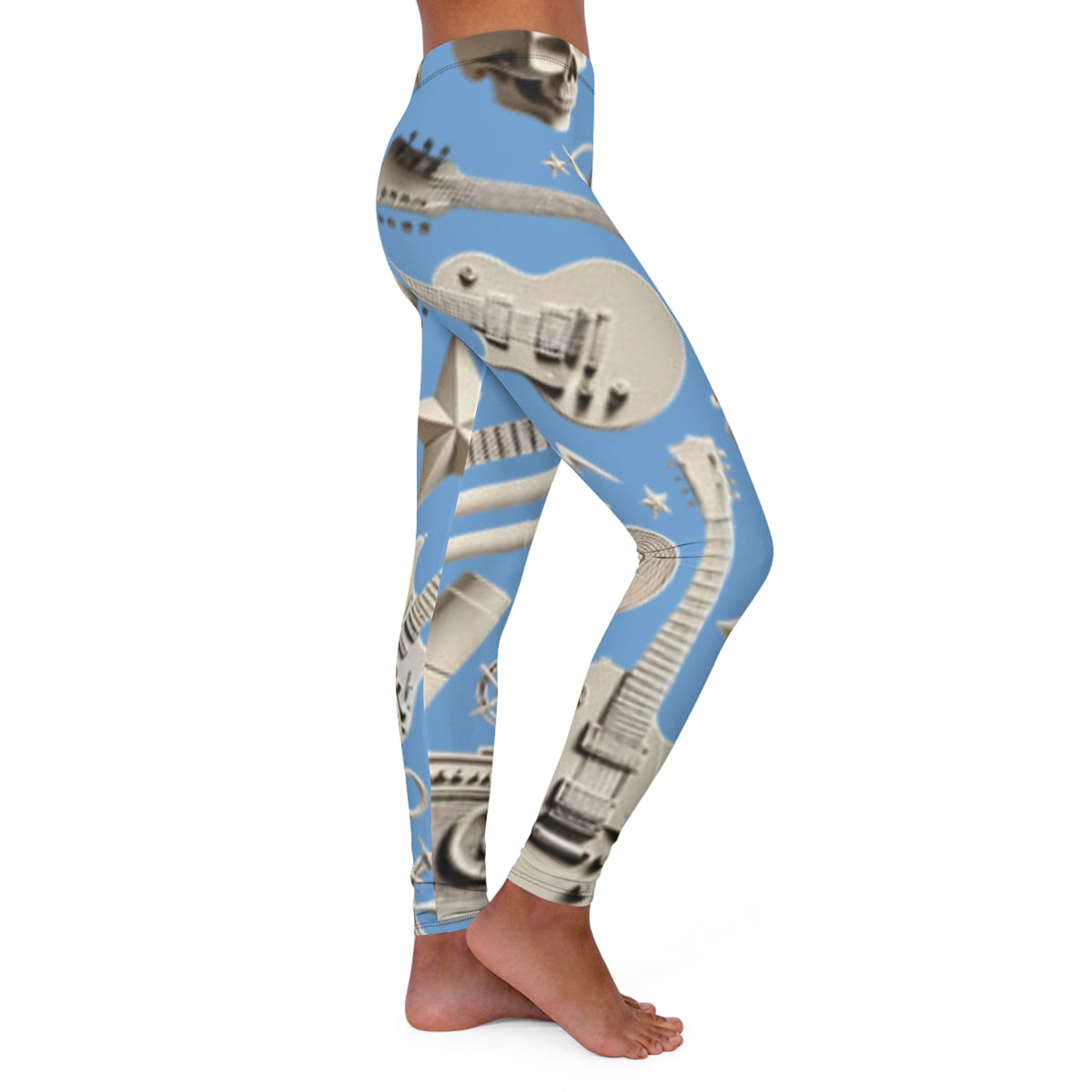 Skull & Guitar Pattern Leggings — Women’s Rock Music Activewear