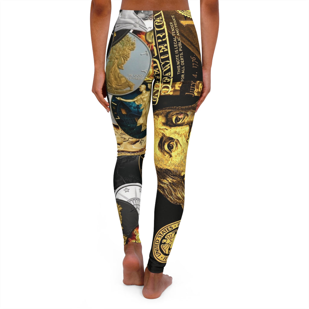 Money & Coin Currency Collage Leggings — Women's All-Over Print Fashion Leggings