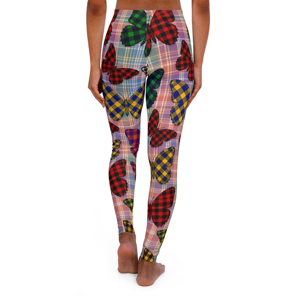 Butterfly Plaid Leggings — Colorful Checkered Butterfly Print Women's Leggings