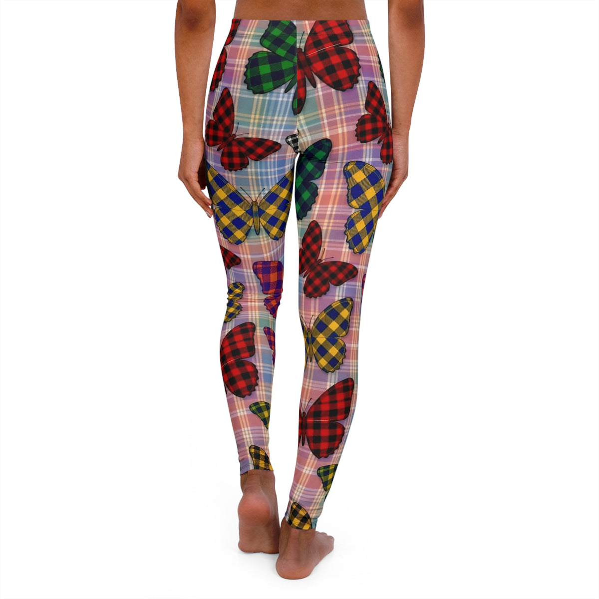 Butterfly Plaid Leggings — Colorful Checkered Butterfly Print Women's Leggings