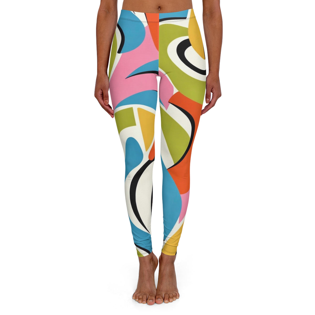 Abstract Color-Block Leggings — Bold Retro Print Full-Length Yoga Pants