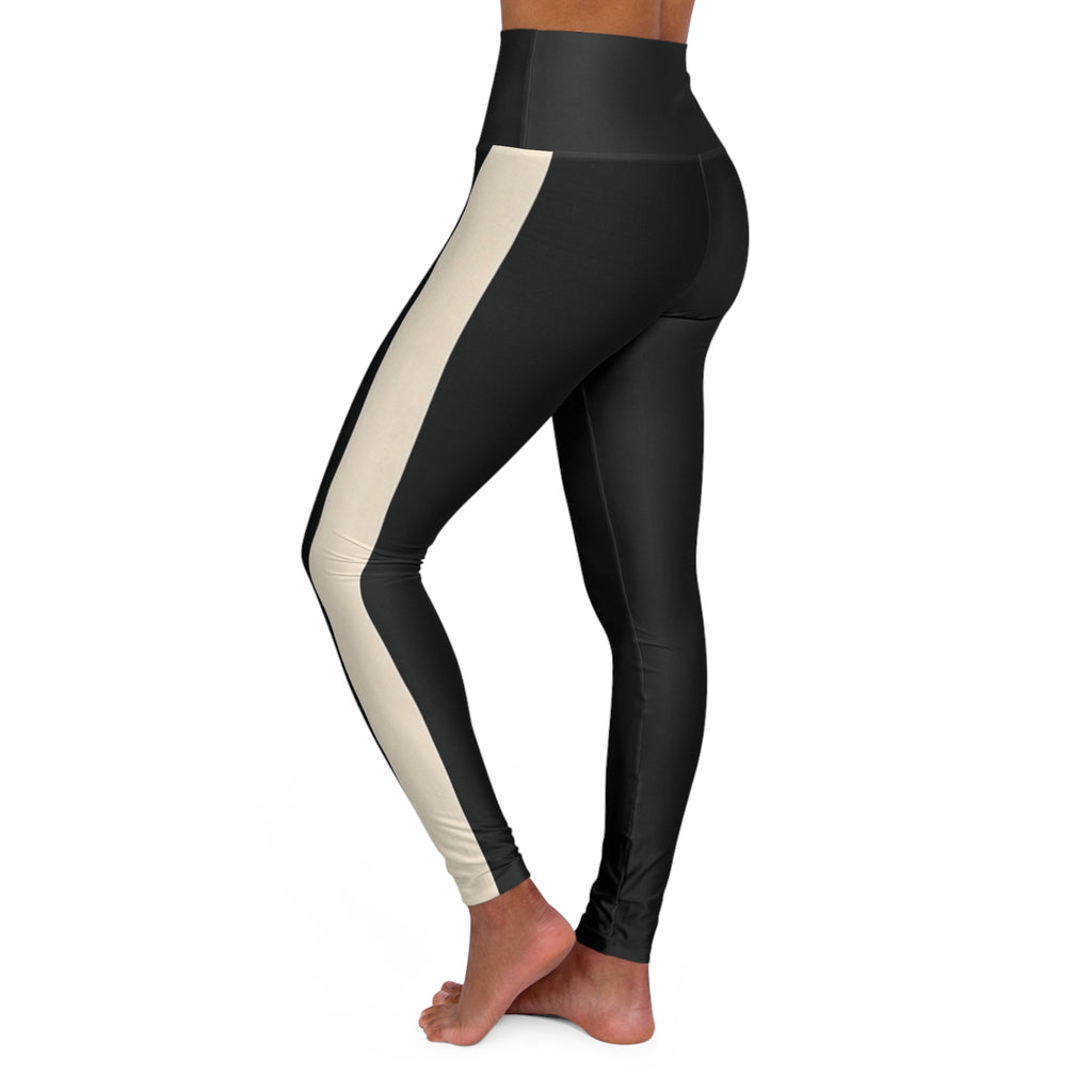 Exclamation High-Waist Black Yoga Leggings with Side Stripe — Sleek Athleisure for Yoga, Workouts & Casual Wear