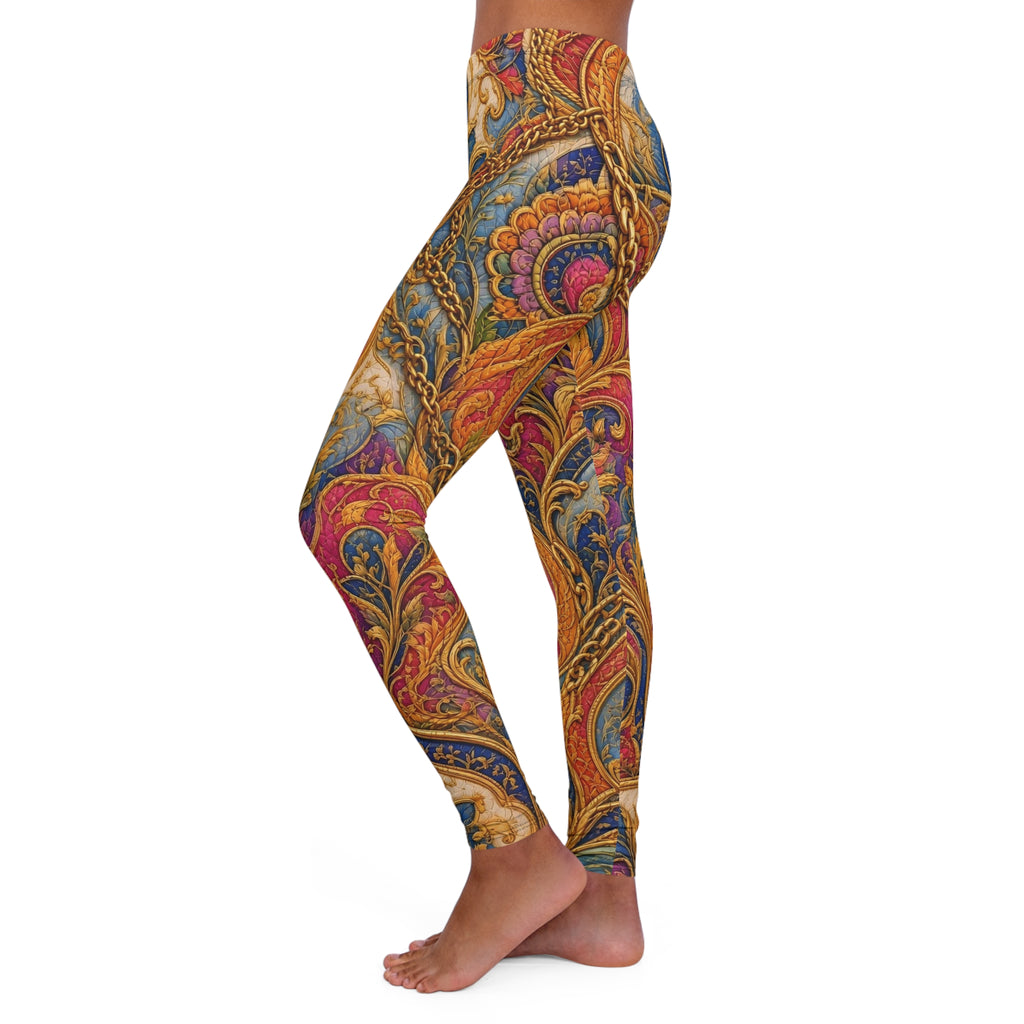 Baroque Floral Print Leggings — Vintage Ornate Swirl Pattern