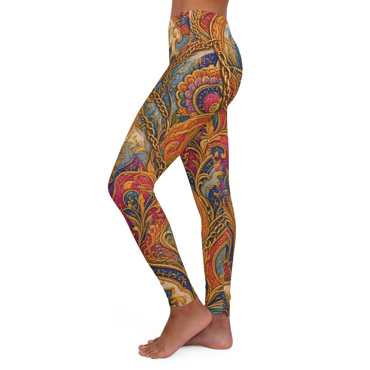 Baroque Floral Print Leggings — Vintage Ornate Swirl Pattern