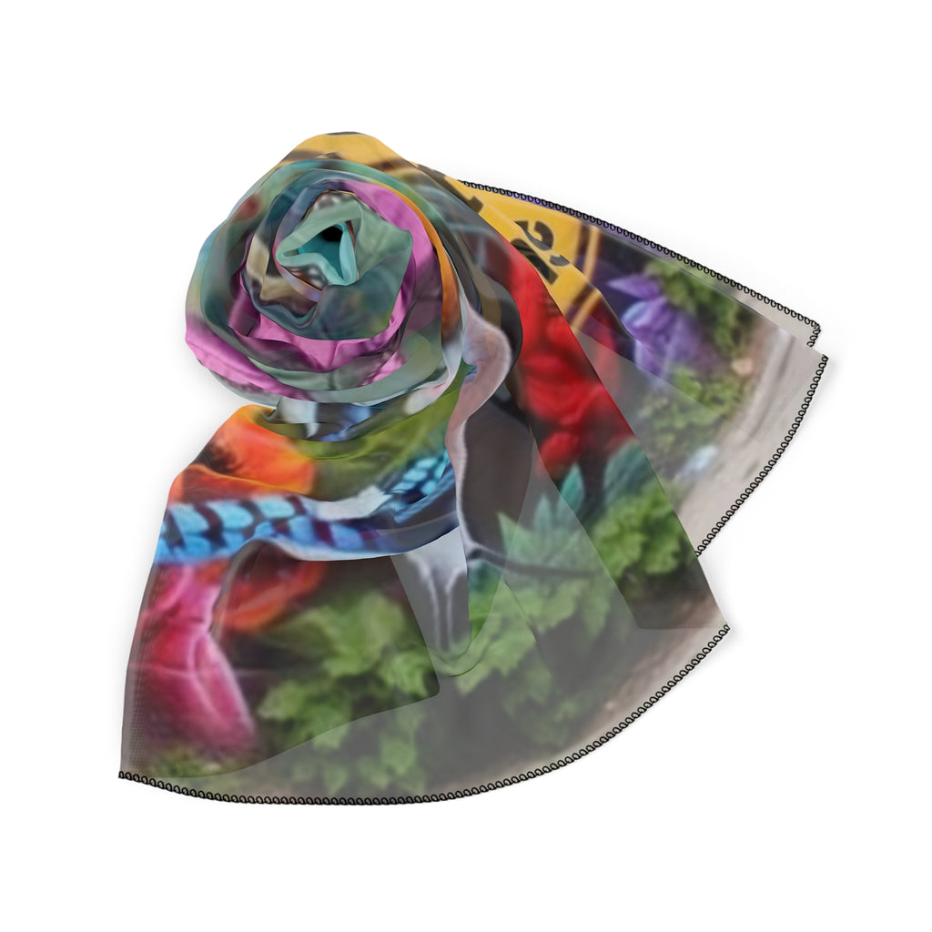 ”Caution- Hot Chick Inside “ logo Floral Birds & Butterflies — Fashion Silk Wrap Scarf —