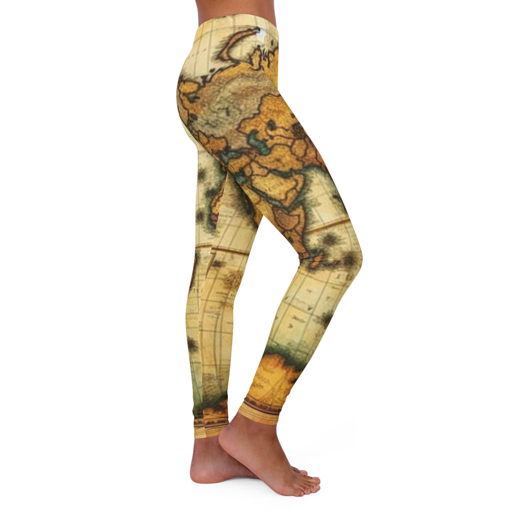 Vintage World Map Leggings — Retro Travel Print Yoga & Everyday Leggings