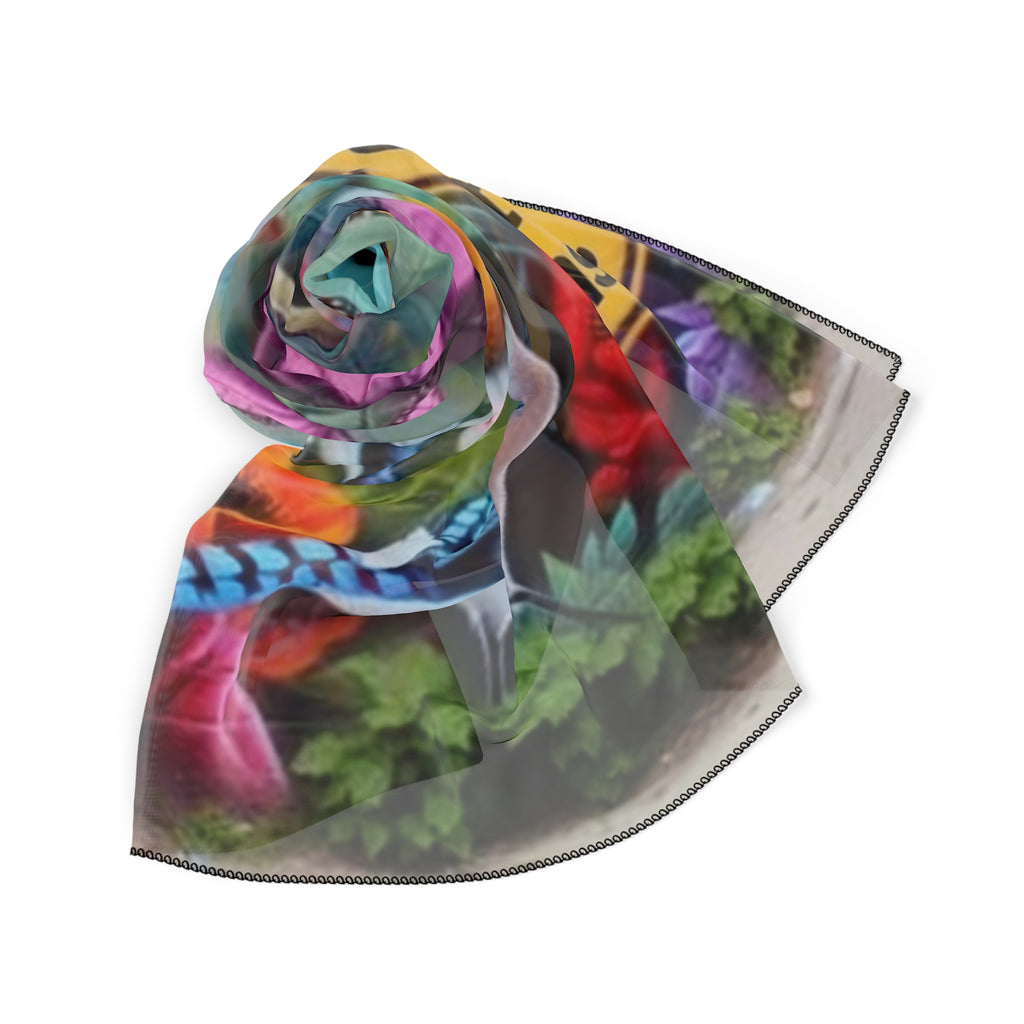 ”Caution- Hot Chick Inside “ logo Floral Birds & Butterflies — Fashion Silk Wrap Scarf —