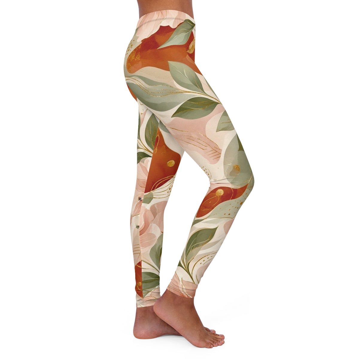 Floral Watercolor Leggings – Earth Tone Botanical Print Yoga & Everyday Leggings