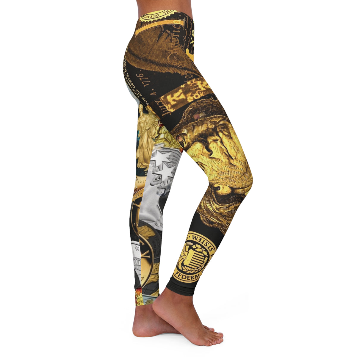 Money & Coin Currency Collage Leggings — Women's All-Over Print Fashion Leggings