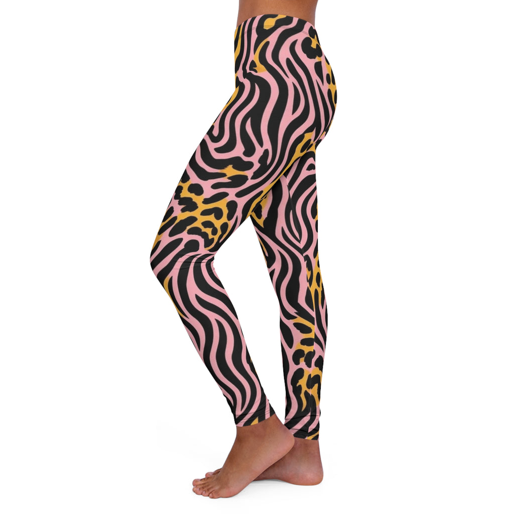 Leopard Zebra Pink/Yellow Leggings — Bold Swirl Animal Print Activewear