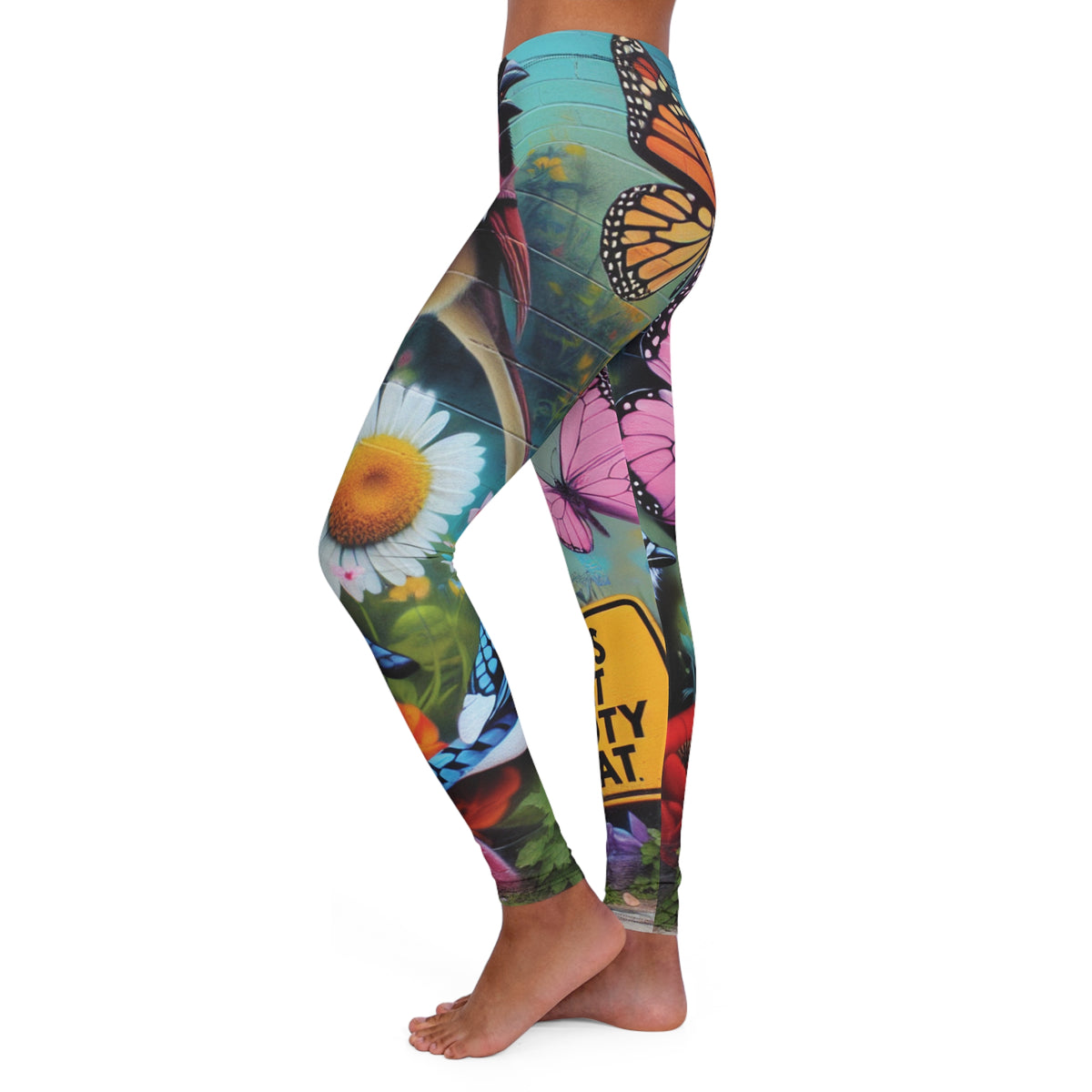 🚨” This That Booty Meat “⚠️Special Edition Caption ⚠️ Butterfly Garden Leggings — Colorful Floral & Wildlife All-Over Print