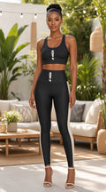 Exclamation High-Waist Black Yoga Leggings with Side Stripe — Sleek Athleisure for Yoga, Workouts & Casual Wear