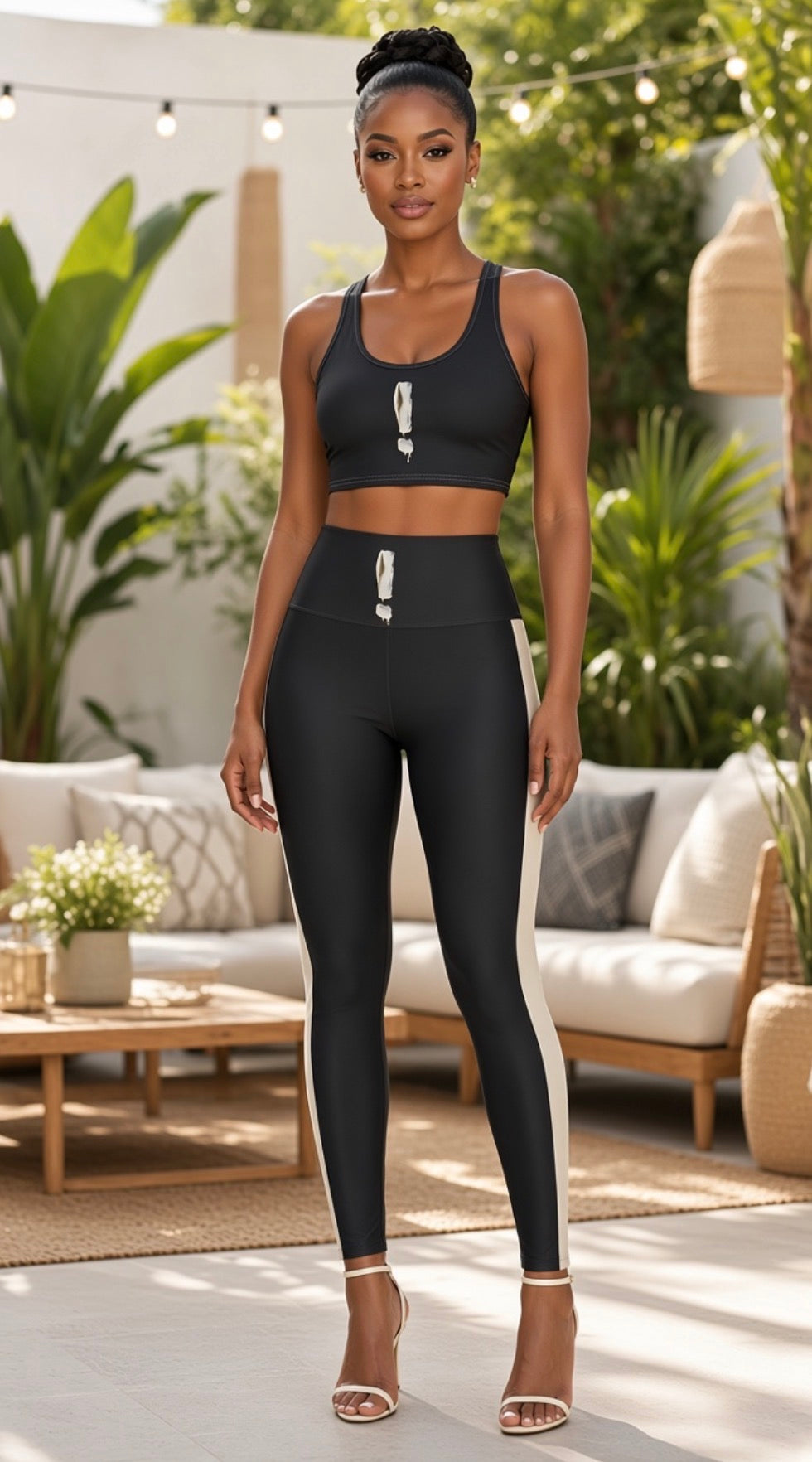 Exclamation High-Waist Black Yoga Leggings with Side Stripe — Sleek Athleisure for Yoga, Workouts & Casual Wear