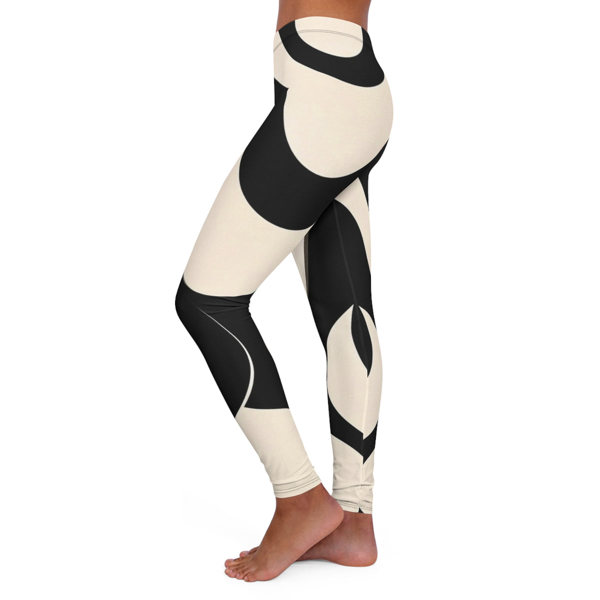 Black & Cream Modern Chevron Wave Leggings — Women's Casual Spandex AOP