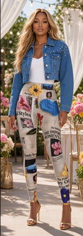 “ Culture Vulture “ Newspaper Collage High-Waist Yoga Leggings — Floral & Vintage Print