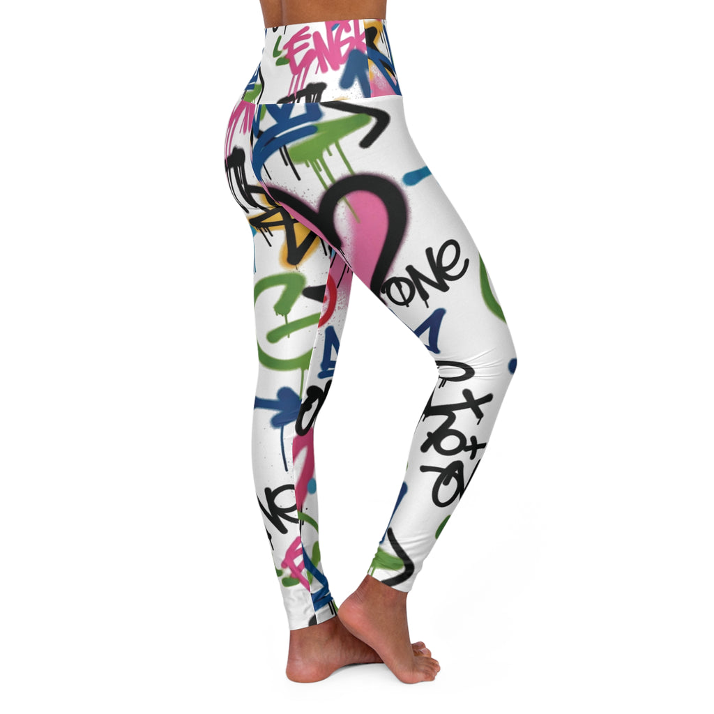 Graffiti Heart High-Waist Leggings — Colorful Street Art Print