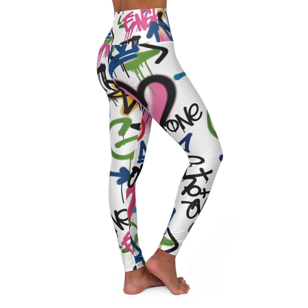 Graffiti Heart High-Waist Leggings — Colorful Street Art Print
