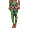 Green Graffiti Heart High-Waist Leggings — Colorful Street Art Print