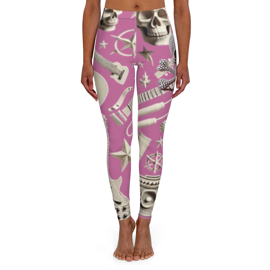 Skull & Guitar Pattern Leggings — Women’s Rock Music Activewear