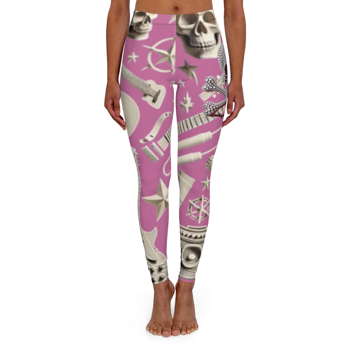 Skull & Guitar Pattern Leggings — Women’s Rock Music Activewear