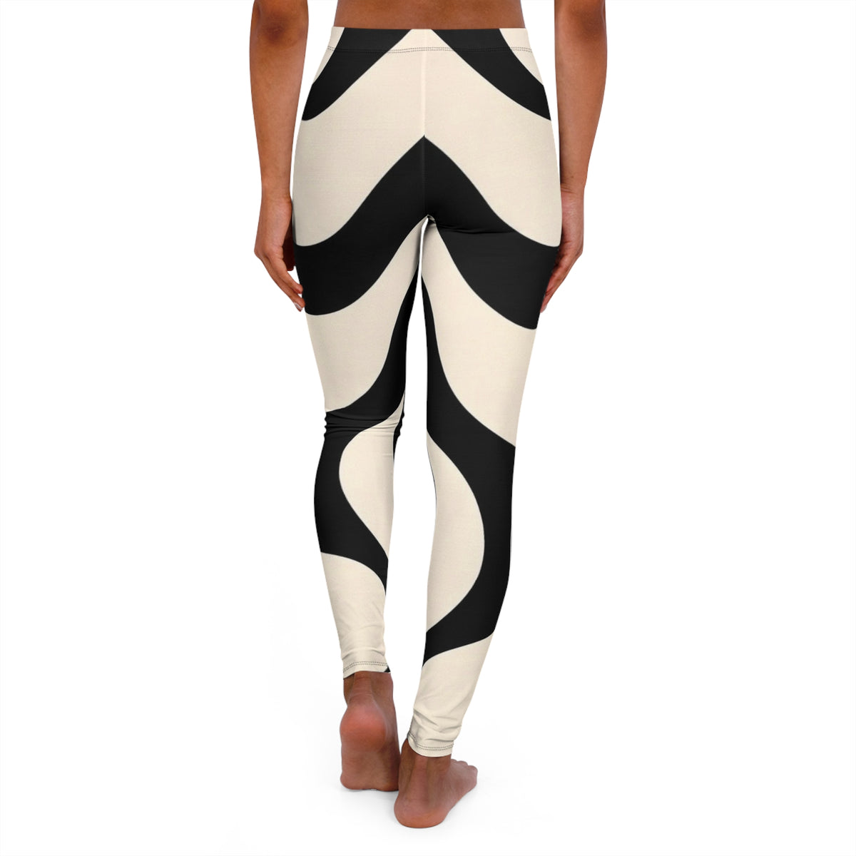 Black & Cream Modern Chevron Wave Leggings — Women's Casual Spandex AOP