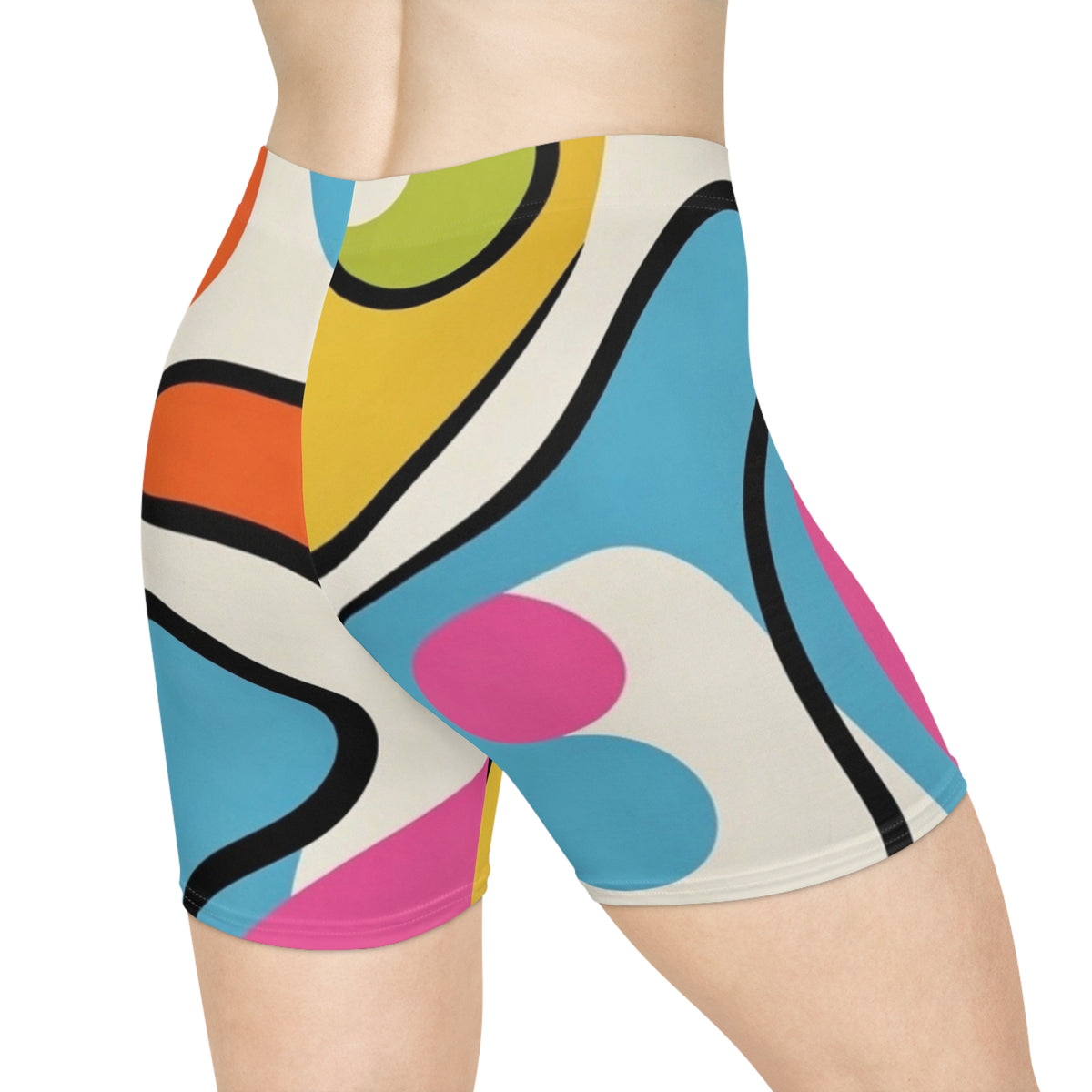 Abstract Retro Wave Biker Shorts — Colorful Psychedelic AOP