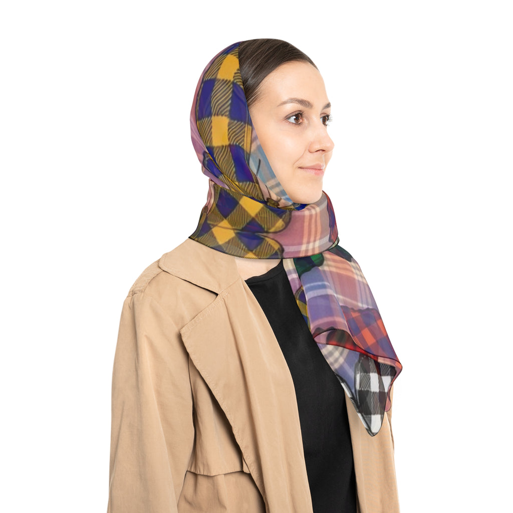 Butterfly Plaid Scarf – Colorful Checkered Pattern Silk-Look Square Scarf