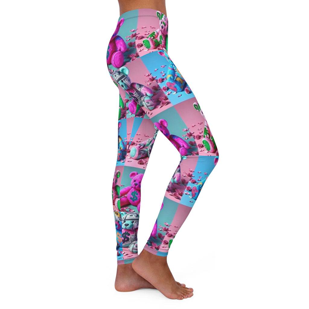 Colorful Money Bag Teddy Print Leggings — Colorful Pastel Plush Pattern