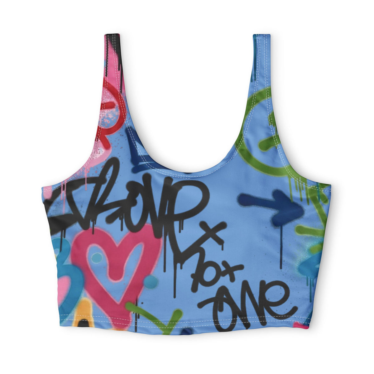 Graffiti Heart Sports Bra — Blue Street Art Athletic Crop Top