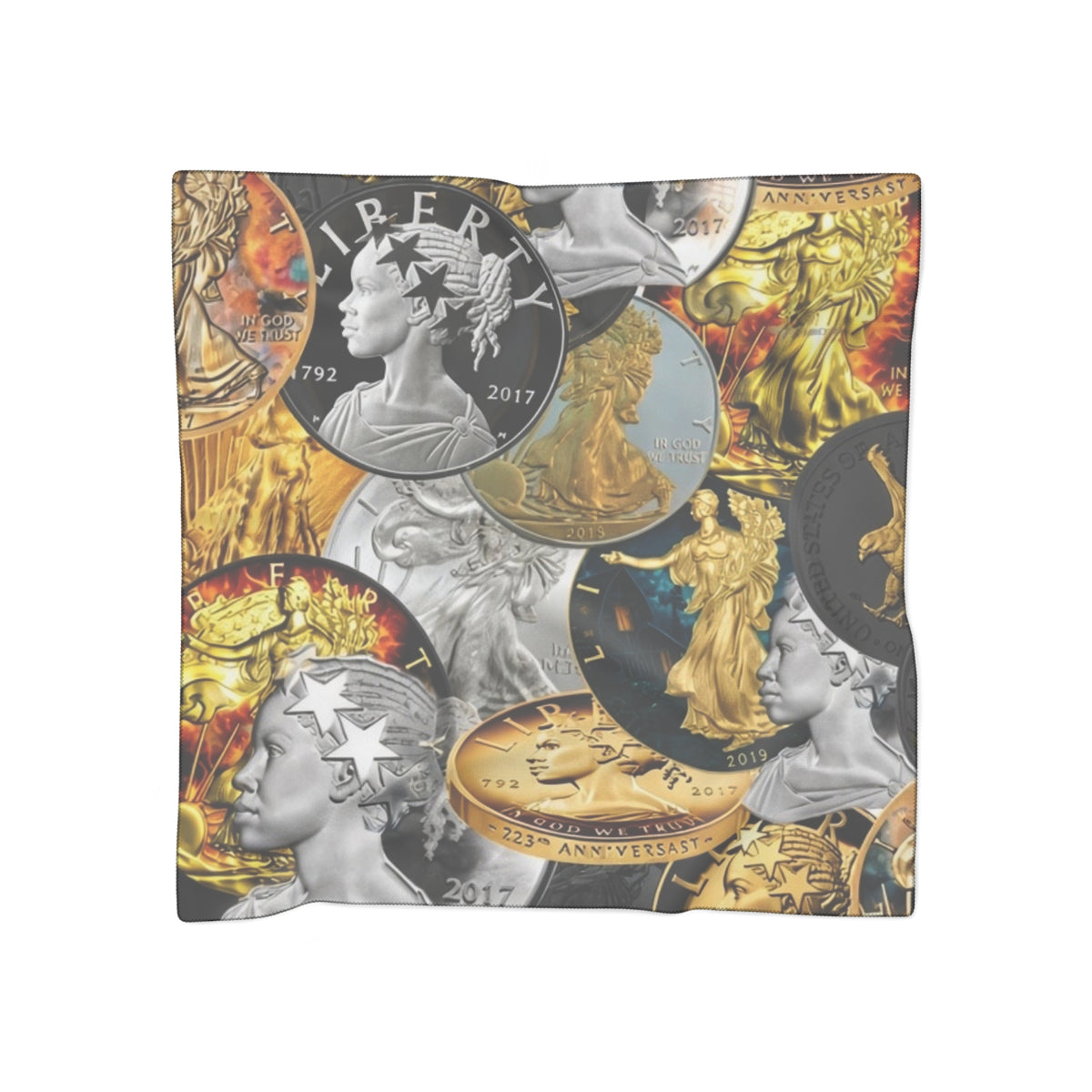 Money & Coin Currency Collage Poly Scarf — Vintage Liberty & Gold Coin Print